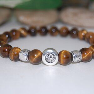 Tiger Eye Bracelet,Om Bracelet,Yoga Bracelet,Om Tiger Eye Bracelet,8mm Beads